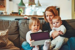 busy mom with kids